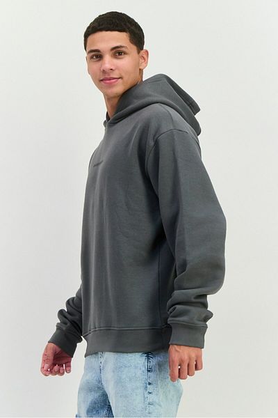 Fudo Men Hooded Long Sleeve Graphic Print Sweatshirt, Grey