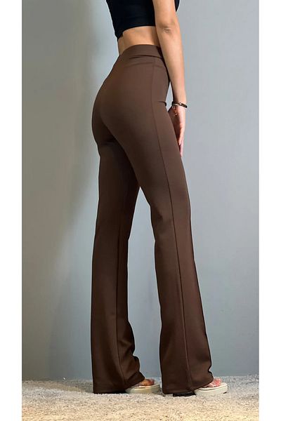 THIFF GYMWEAR Crepe Fabric Lycra Women's Brown Palazzo Trousers with Grass Front