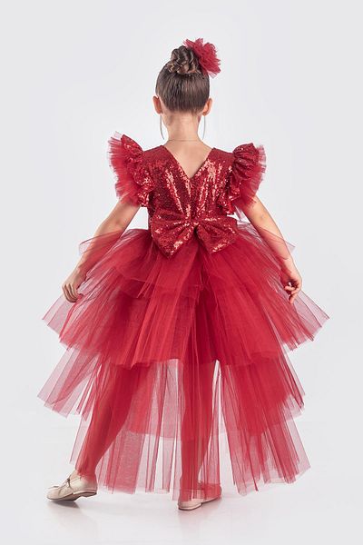 Minik Dolap Βραδινό φόρεμα για κορίτσια Sequin Sequin Tailed - Κόκκινο