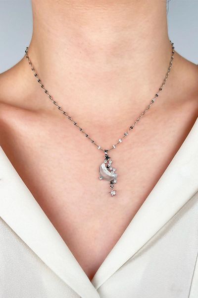 Sose Moda Moon Star Zircon Stone Steel Necklace - Silver