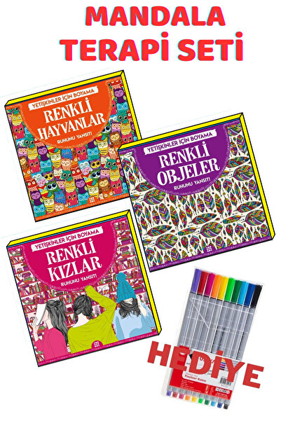 GÖNÜL YAYINCILIK Mandala Büyükler Için Boyama Seti - 3 Kitap Ve 10'lu Kalem