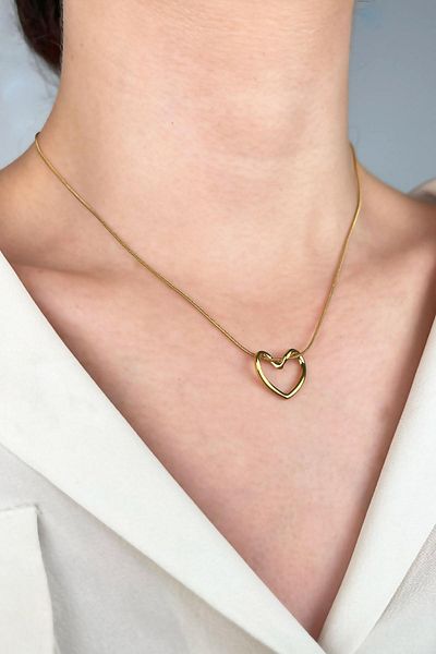 Sose Moda Heart Patterned Steel Necklace - Gold