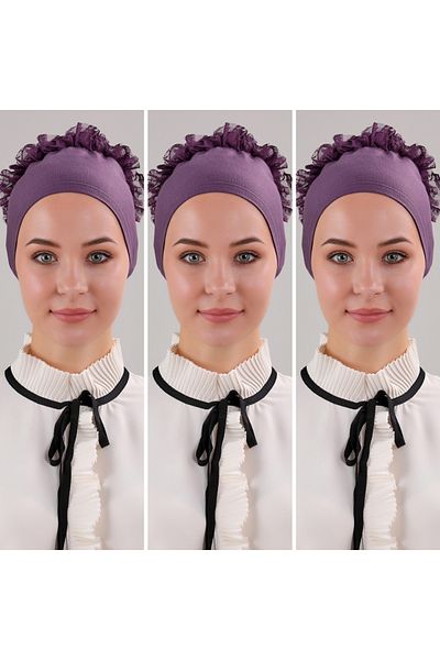 Melodi Scarf 3-Piece Hijab Ruffle Stitched Women's Purple Bonnet