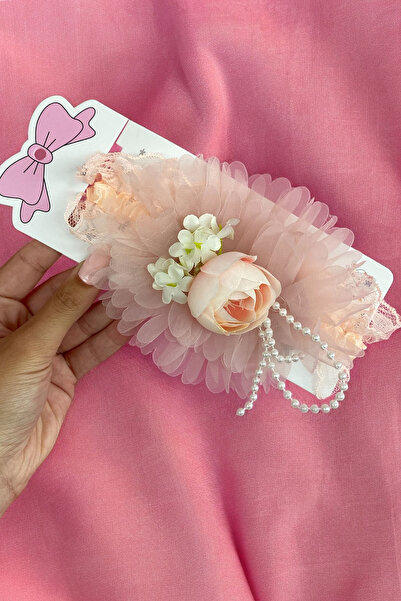 TAKIŞTIR Pink Color Rose Figured Pearl Detailed Children's Hair Band