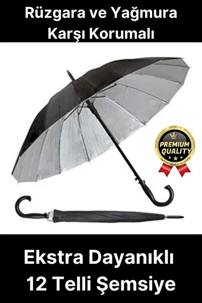 Svein Ekstra Dayanıklı Rüzgara ve Yağmura Karşı Korumalı Siyah Fiber 12 Telli...