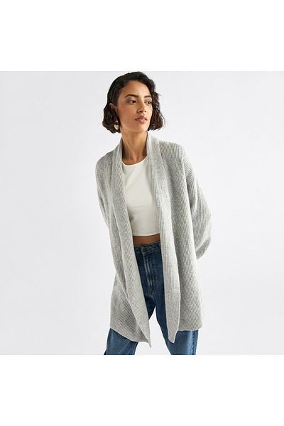 FAV Textured Open Front Cardigan with Long Sleeves