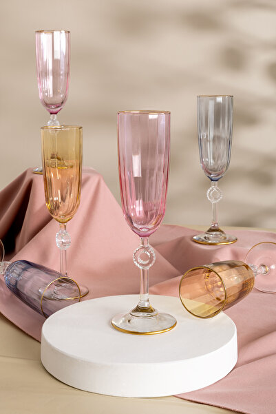 MEST Emora 6 Adet Ayaklı Yüzüklü  3  Renk  Kahve Yanı Su Bardağı Takımı - 150...