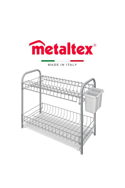 Metaltex 2-Tier Dish Drainer Doubletex – Space-Saving with Basin & Cutlery Tray