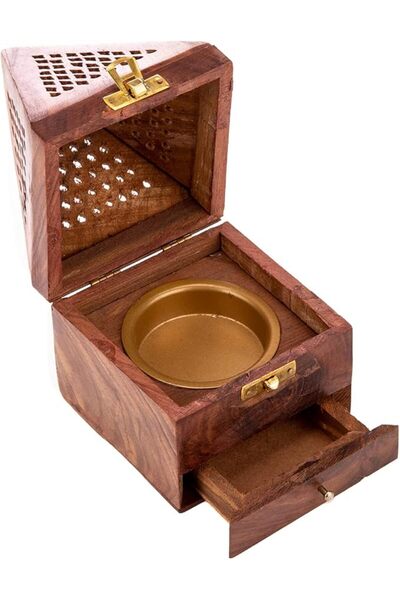 AKDC Wooden Incense Burner 10Cm X 10Cm X 19Cm Wooden, Gold