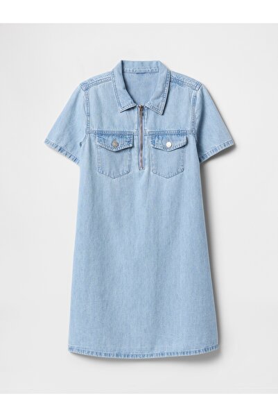 GAP Kız Çocuk Mavi Cepli Denim Elbise