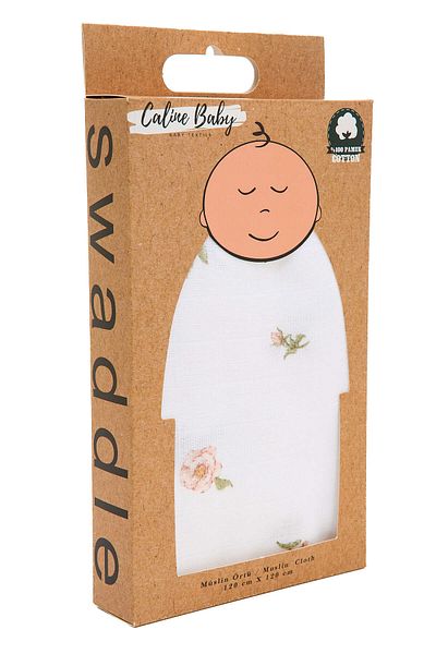 Caline Baby Muslin Cloth Cover Rose Pattern - White 120X120 cm + 4 Mouth Wipes