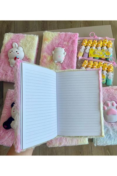 Two Two 1Er Mini Pen Gift-Plush Embossed Notebook-Soft Feather-Colored-Kids-Anime-Cat-Star