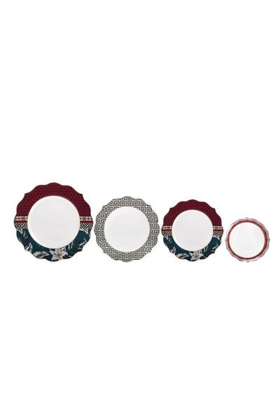 ÇIRPAN EV Arow Kırmızı Mavi Tropik 6 Kişilik 24 Parça Yemek Takımı