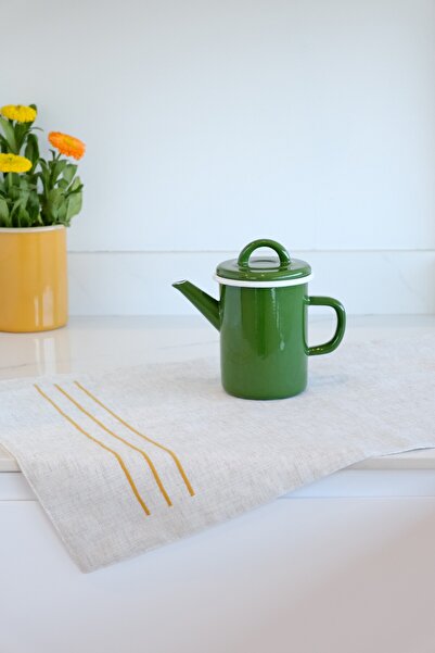 Elifle 850 ml Green Enamel Cylinder Teapot