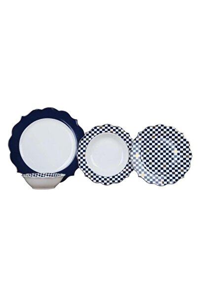 ÇIRPAN EV Arow Lacivert Damalı 6 Kişilik 24 Parça Yemek Takımı