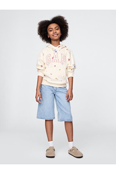 GAP Girl's Off-White Logo Relaxed French Terry Fabric Sweatshirt