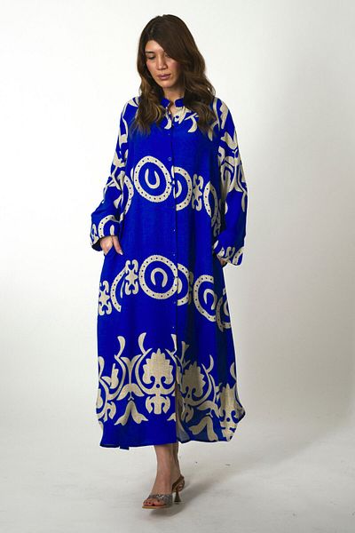 ABBRA Rochie de vară 100% viscoză, cu guler de judecător, cu buzunar