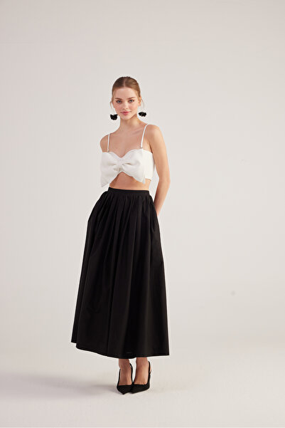 HOLLY LOLLY Black Olivia Long Skirt - Lined with Waist Belt and Pockets