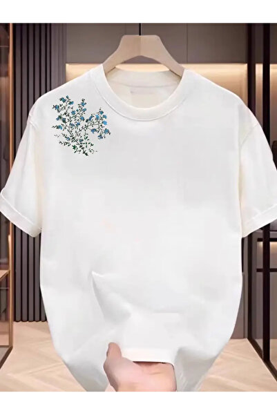 Karatopak Μπλουζάκι με λουλούδια με στάμπα Unisex Oversize Crew Neck