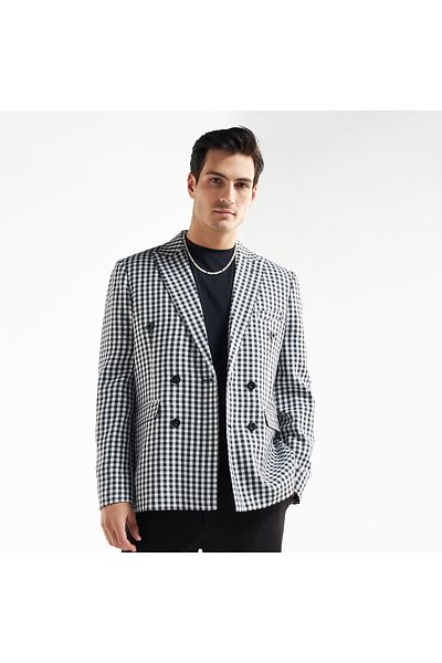 FAV Checked Peak Lapel Blazer with Pockets