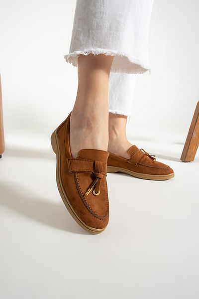 ayakkabıhavuzu Women's Summer Loafer Shoes Tan Crepe Suede