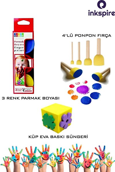 inkspire Parmak Boyası Ponpon Sünger Tampon Fırça Küp Eva Sünger Baskı Seti 8...