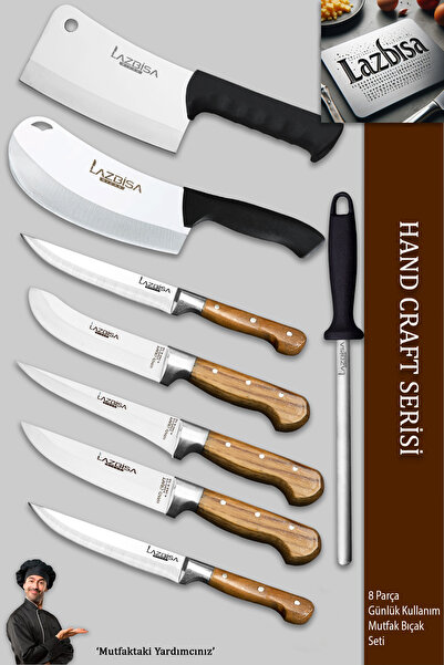 LAZBİSA Hand Craft Pro Serisi Mutfak Bıçak Seti 8 Parça Et Ekmek Sebze Salata...