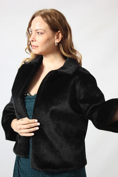 Moda Berray Women's Large Size Black Ethol Fur with 3399 Sunny Feather Collar Broches