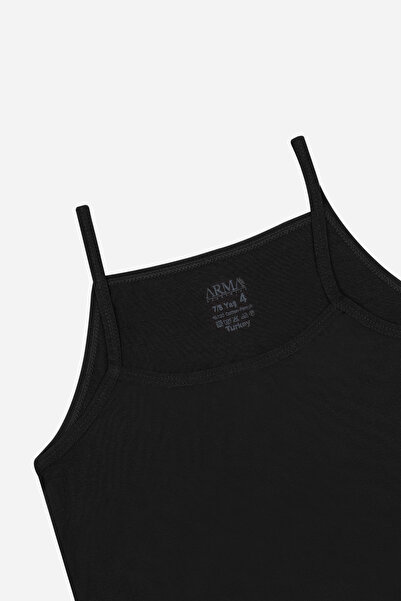 Arma Yıldız Pack of 6 Girls' Undershirt Black Rope Strap 100% Cotton Rib Soft Stretchy Fabric