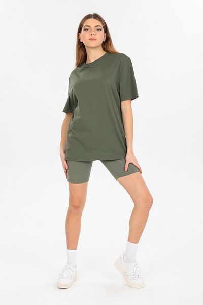 Domoda Χακί Oversize Fit Βαμβακερό κοντό μανίκι Basic Unisex γυναικείο ανδρικό μπλουζάκι