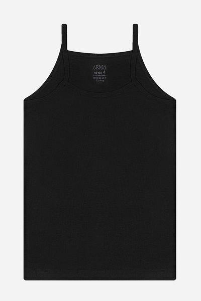 Arma Yıldız Girl's Rope Strap Undershirt Black 3-Piece 100% Cotton Rib Soft and Flexible Fabric