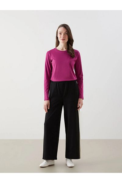 LC Waikiki Γυναικείο μπλουζάκι LCW ECO Fuchsia Crew Neck Απλό χτενισμένο βαμβακερό