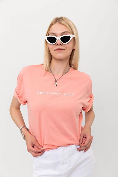 Blah Γυναικείο T-Shirt Salmon Amor Printed Oversize 100% βαμβάκι