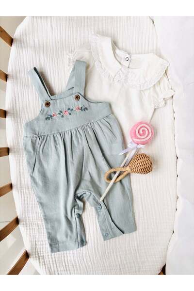 NUNU BABY Stacie Floral Embroidered Salopet Suit