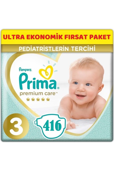 Prima Premium Care Bebek Bezi Beden:3 (6-10KG) Midi 416 Adet Ultra Ekonomik F...
