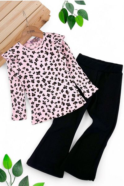 VOY KİDS Girl 3-4-5-6-7-8-9-10-11-12 Years Old Trophy Ruffled Flower Printed Seasonal Bottom Top Set