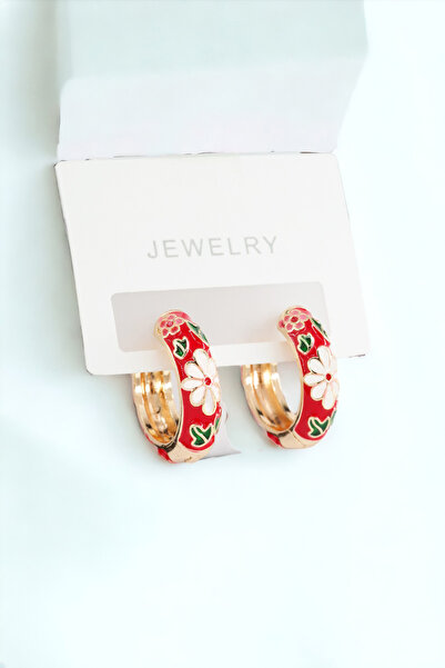 ARTEMİSİA أقراط نسائية من سلسلة Vip مضادة للحساسية وخالية من التشويه على شكل زهرة مطلية بالمينا باللون الأحمر مقاس 2.5 سم