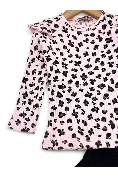 VOY KİDS Girl 3-4-5-6-7-8-9-10-11-12 Years Old Trophy Ruffled Flower Printed Seasonal Bottom Top Set