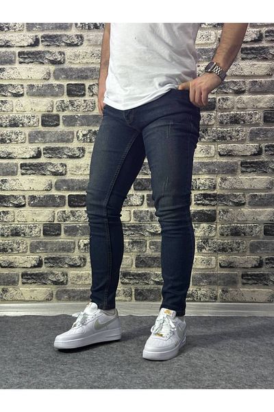 MODA Men's Navy Blue Light Patterned Vintage Skinny Skinny Leg Casual Pants