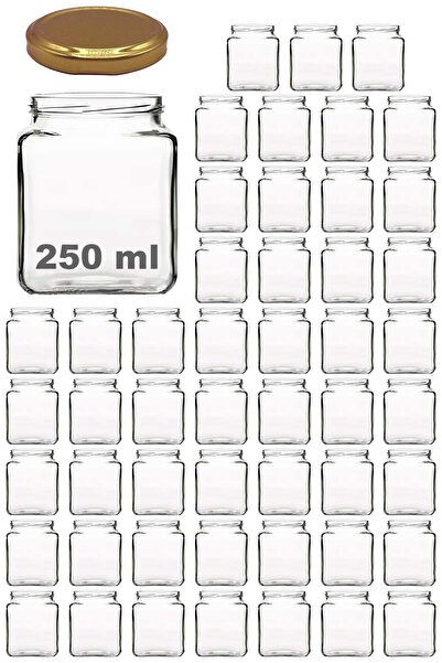 Afracam 250 ml Metal Gold Kapaklı Kare Kavanoz 250 Cc Şeffaf Köşeli Kavanoz 5...