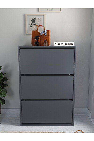 VISNES Düşer Kapak Ayakkabılık Kayar Raflı Ayakkabılık 3 Bölmeli Ayakkabılık