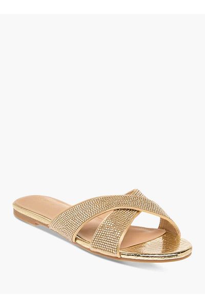 Flora Bella by Shoexpress Flora Bella Embellished Cross Strap Slip-On Flat Sandals