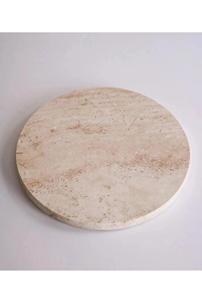 Modestmar Round Decorative 40 cm Travertine Marble Presentation Tray 40Cmx40Cm