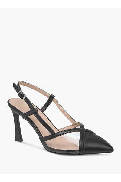 Flora Bella by Shoexpress Flora Bella Pointed Toe Slingback Shoes with Flared Heels and Buckle Closure