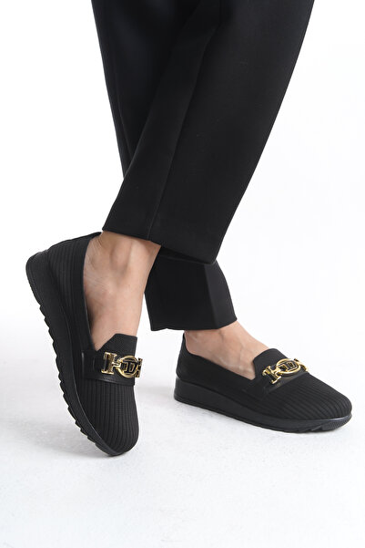 Limeo Дамски черни мокасини с метални детайли отпред, удобни за ежедневно носене