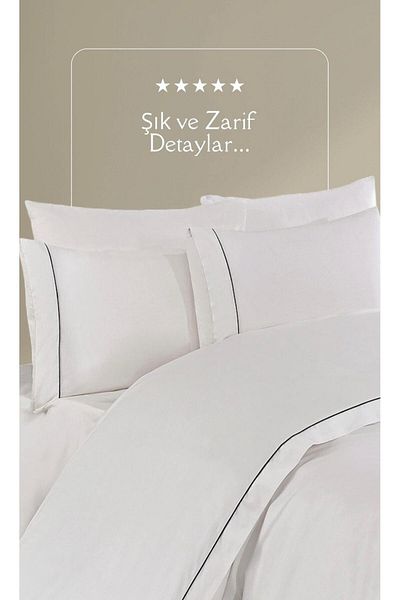 Butikhome by Egemar Crown Modern Striped Luxury Duvet Cover Set - Off-White, Ribbed Boat Duvet Cover