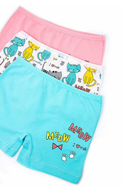 Öts Girl's Colorful 3-Piece Printed Boxer Cat Printed