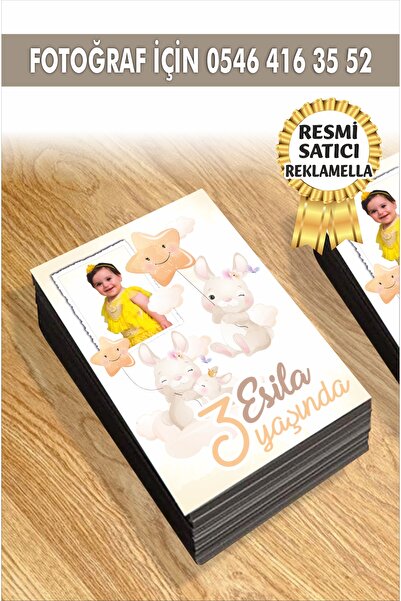 Genel Markalar Kişiye Özel Resimli Doğum Günü Magneti Tavşan Temalı 7x5 Cm 10...