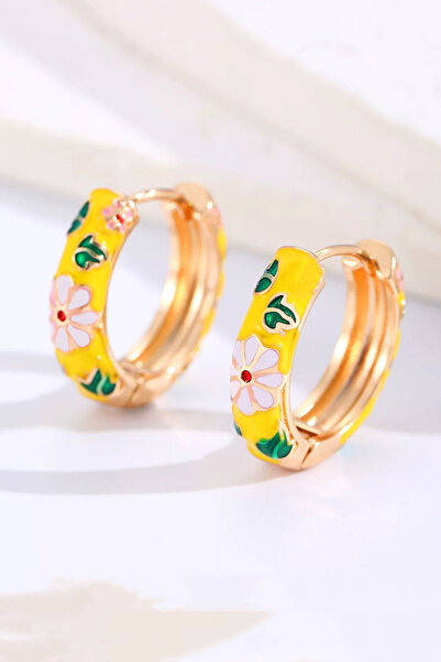 ARTEMİSİA أقراط نسائية من سلسلة Vip مضادة للحساسية وخالية من التشويه على شكل زهرة مطلية بالمينا باللون الأصفر مقاس 2.5 سم