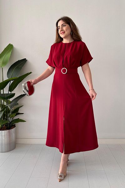 MaziButik Rochie de designer cu centura burgundy
